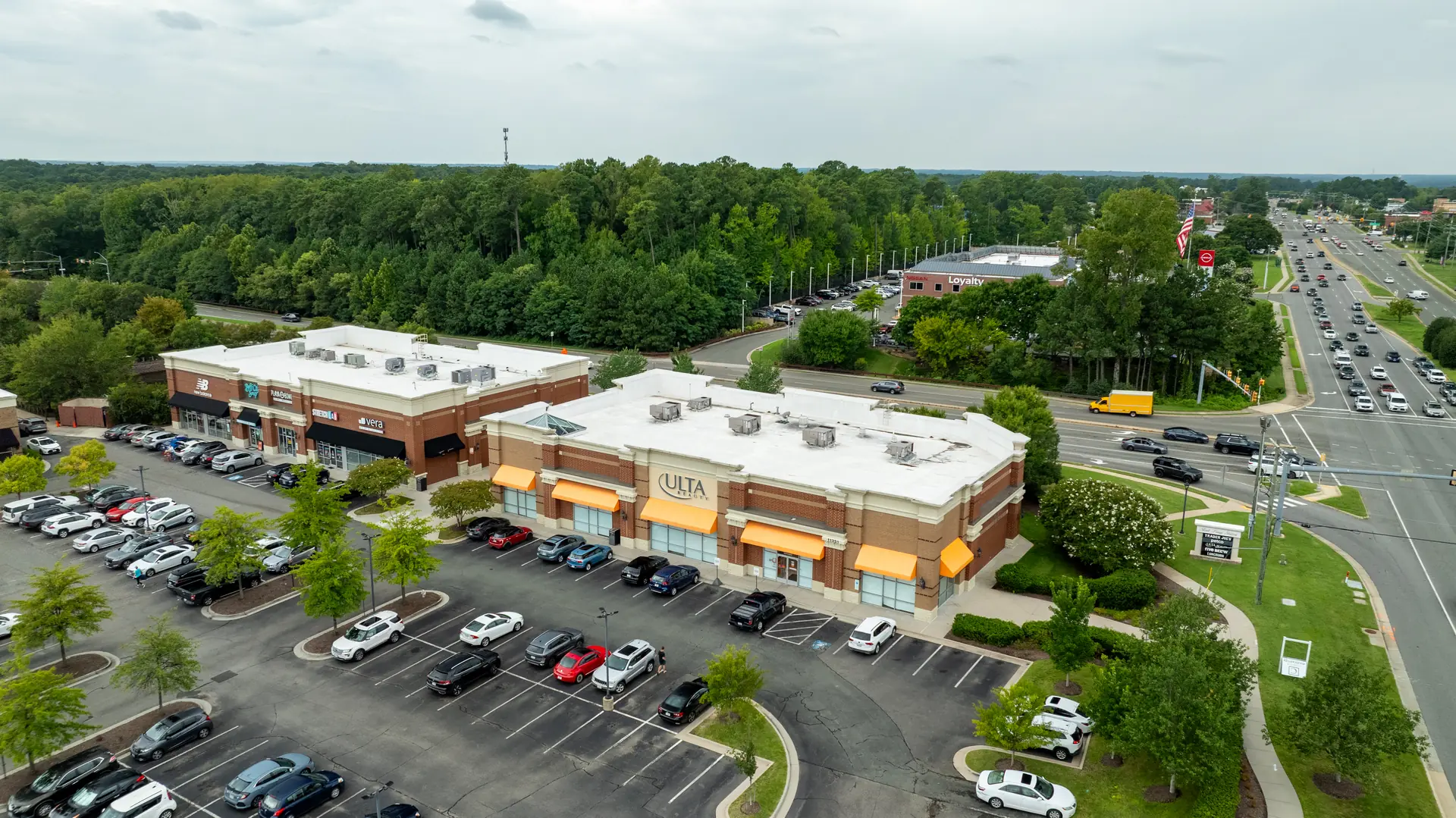 Aerial view of neighborhood retail minutes from the home