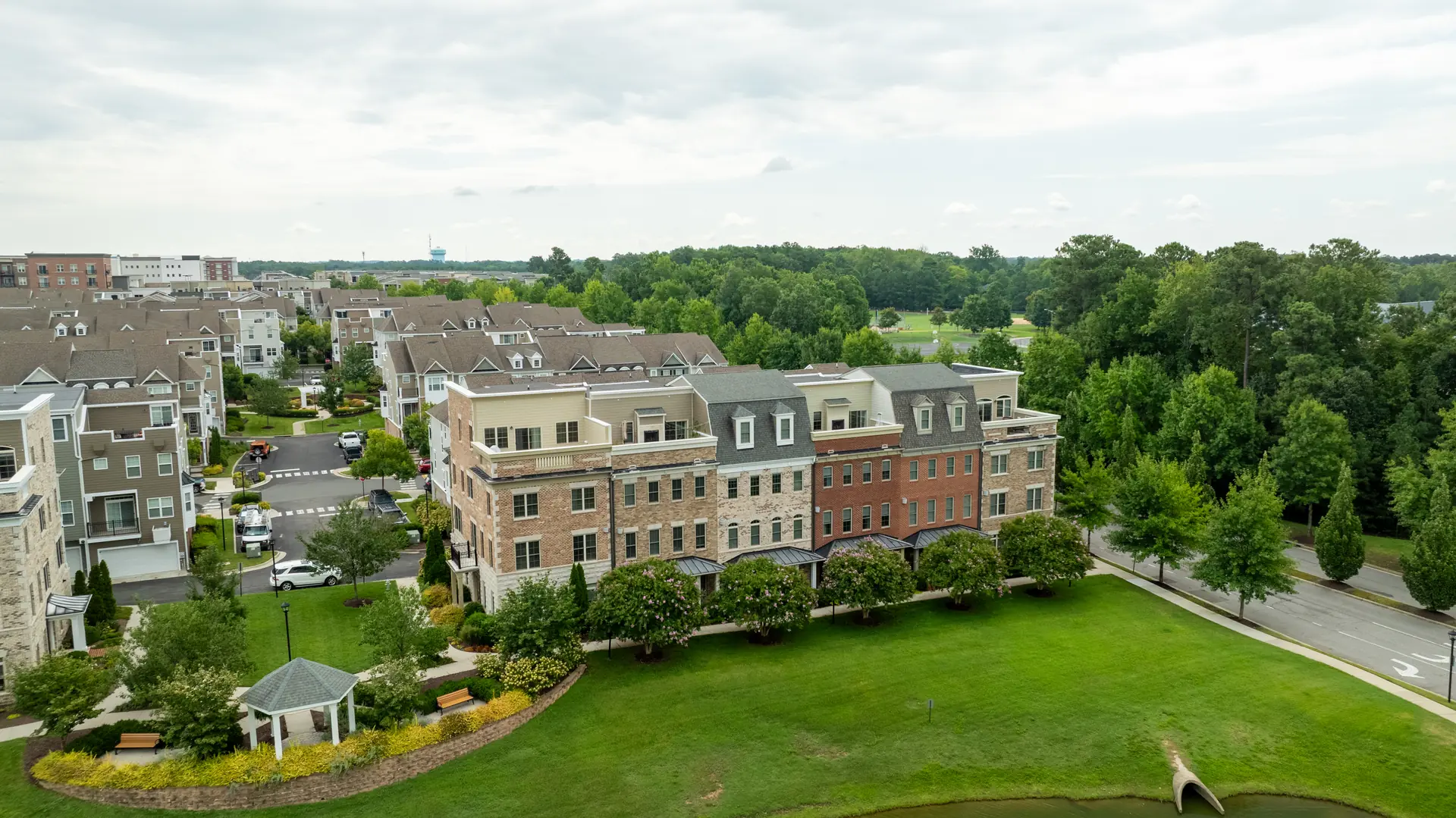 Aerial view of the townhome enclave and common green