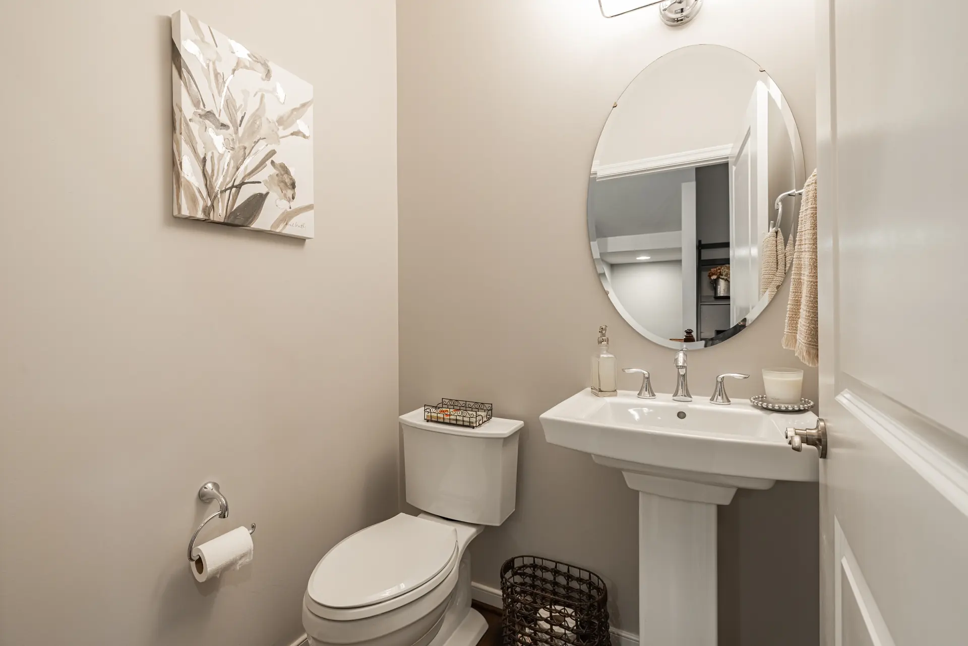 Powder room with pedestal sink