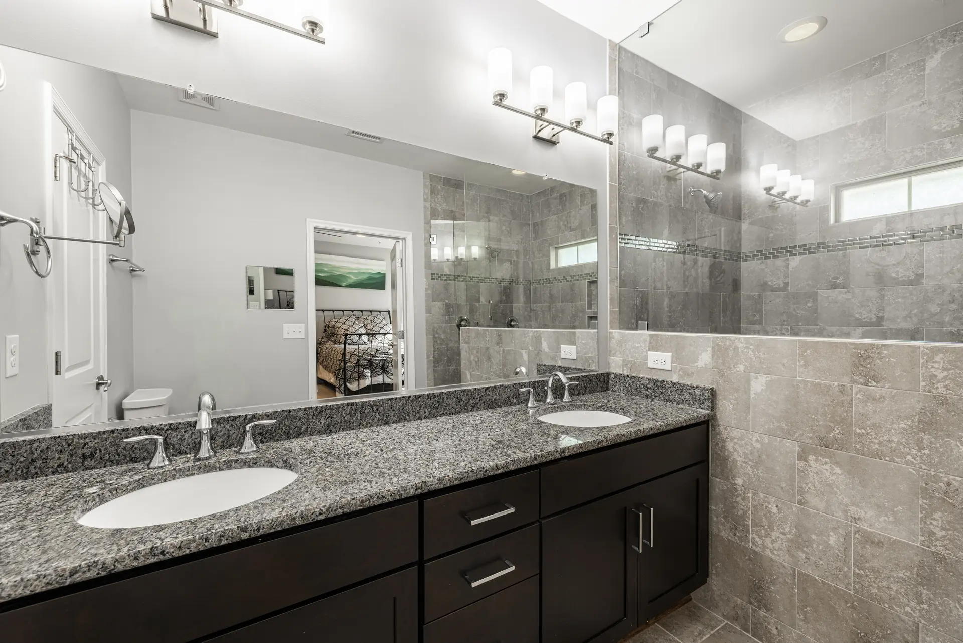 Primary bath with double granite vanity