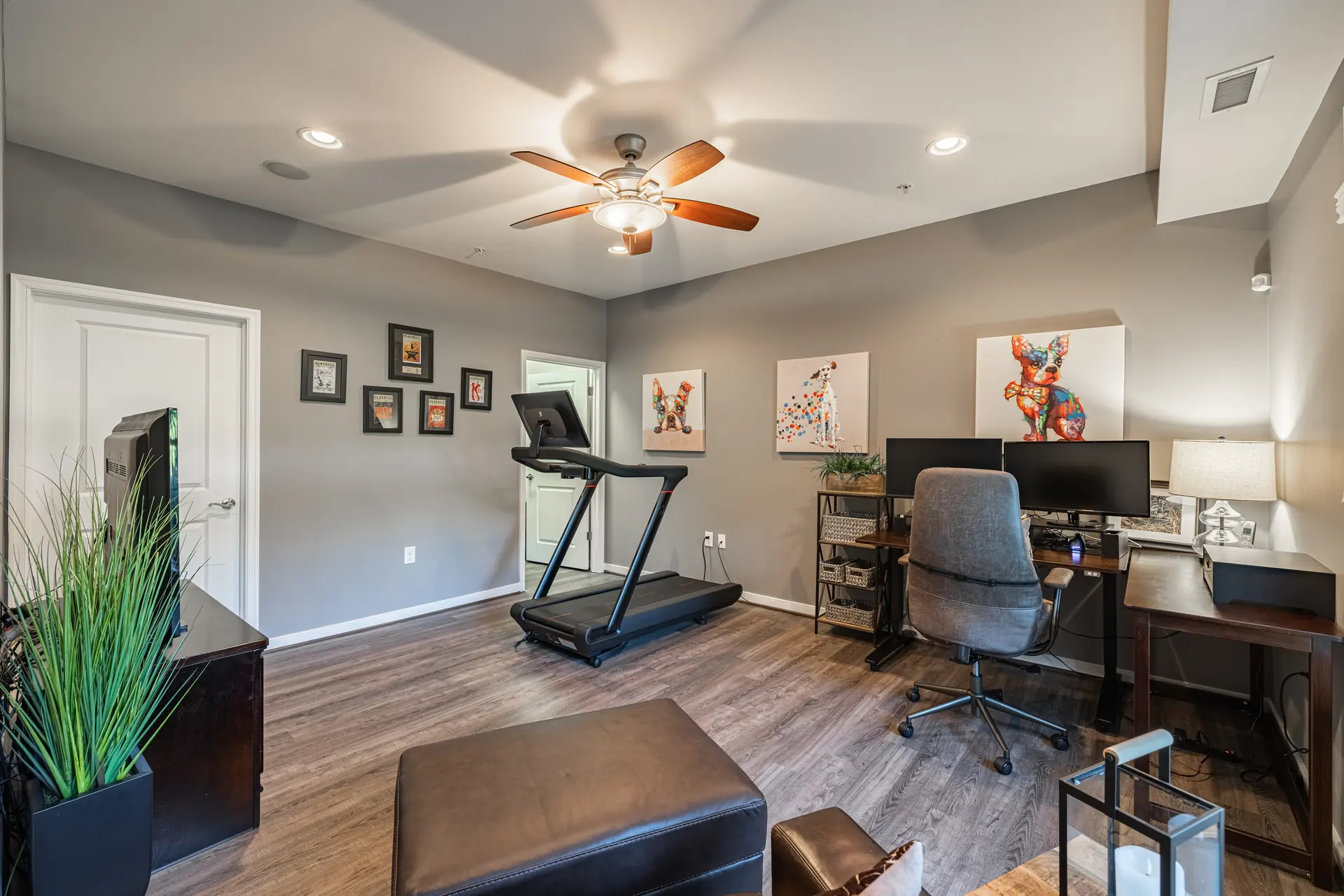 Office and home gym with treadmill