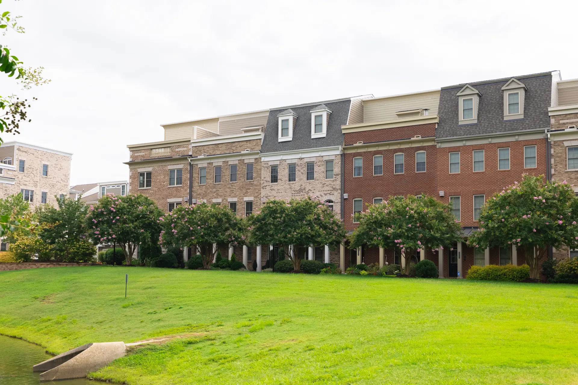 Townhome row seen across the community green