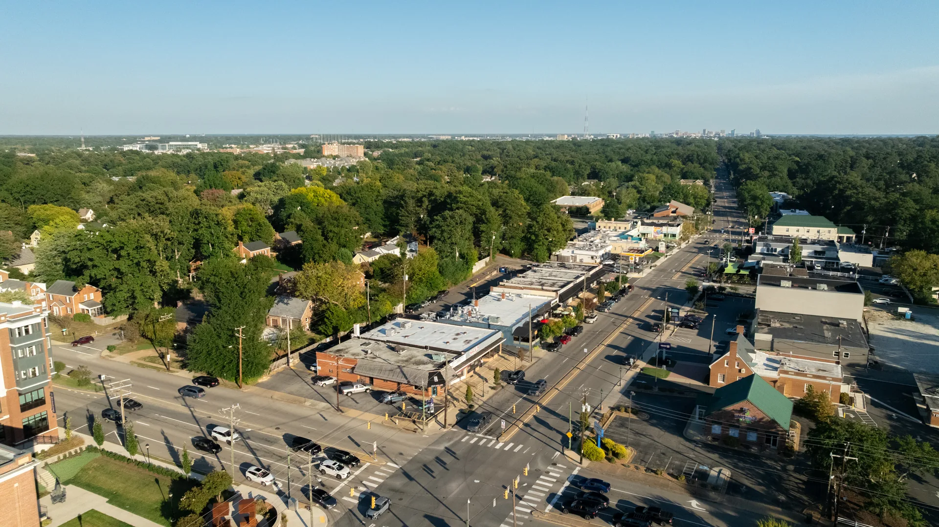 5312 Marian St &mdash; aerial along the shopping street