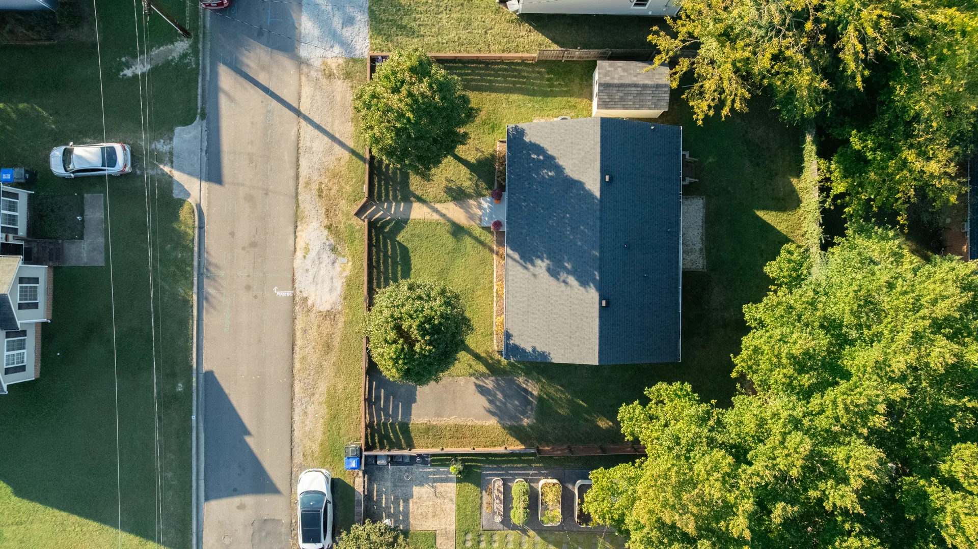 5312 Marian St &mdash; overhead aerial of the roof and the full lot