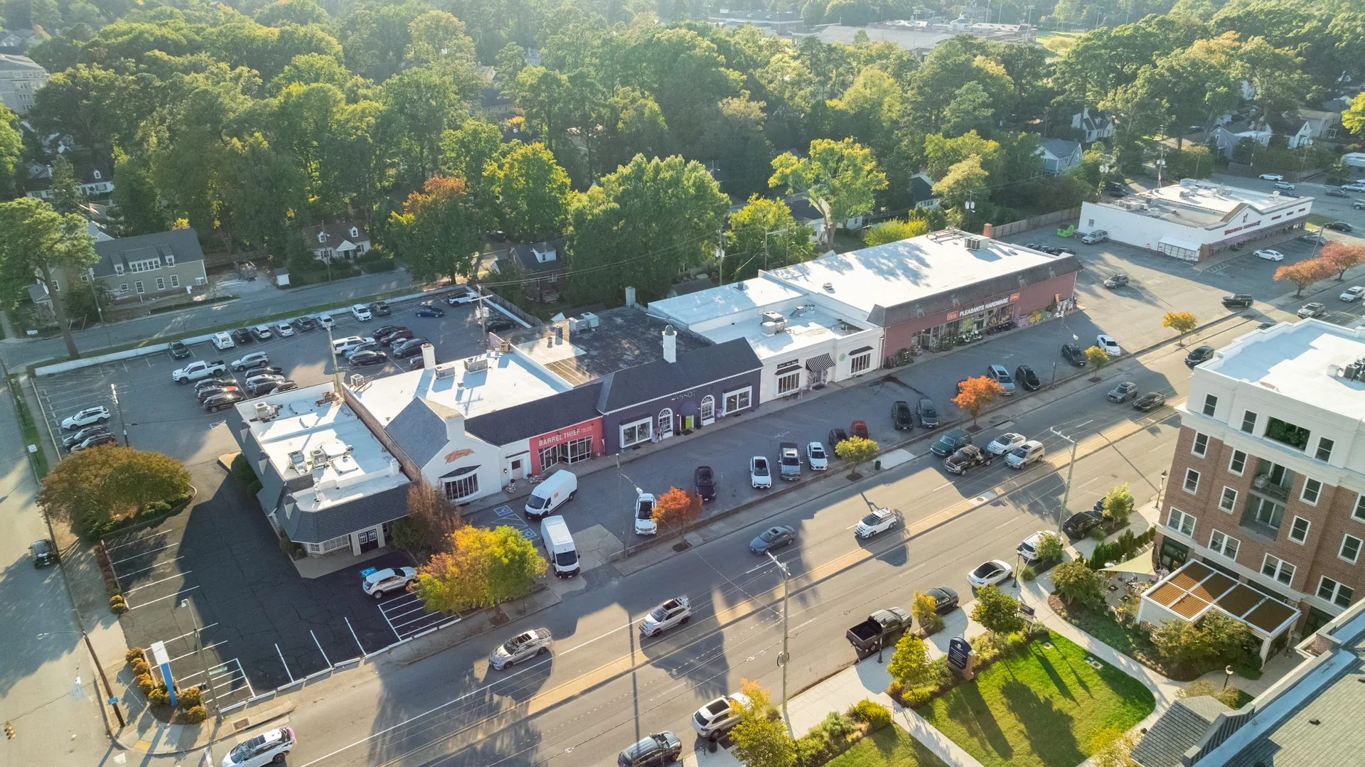 5312 Marian St &mdash; aerial of a neighbourhood shopping centre