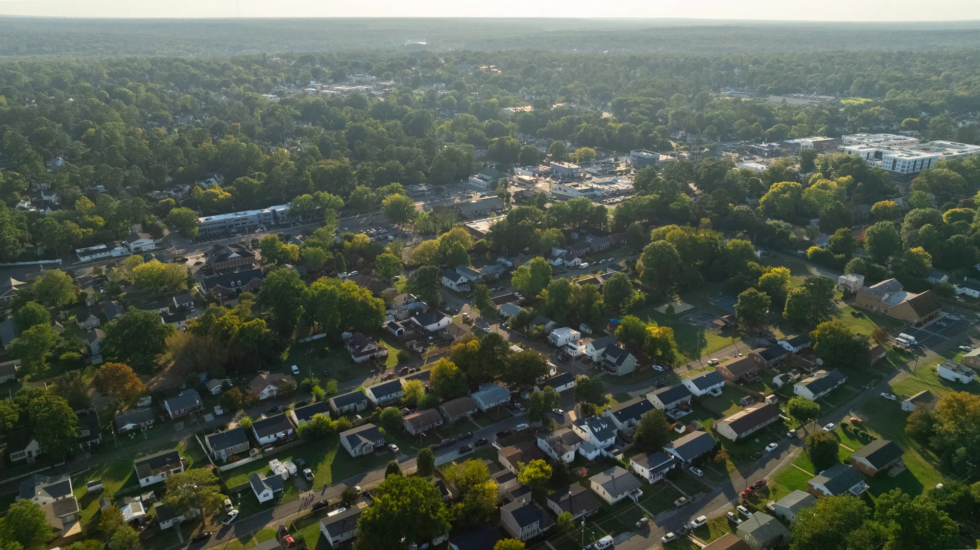 5312 Marian St &mdash; wide aerial of the area, with Richmond beyond